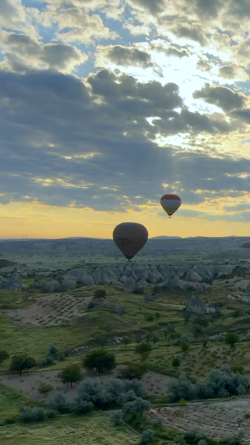 Vertical Aerial View of Hot Air Balloons Over Cappadocia Turkey