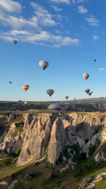 Vertical Aerial View of Hot Air Balloons Over Cappadocia Turkey