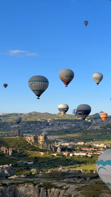 Vertical Aerial View of Hot Air Balloons Over Cappadocia Turkey