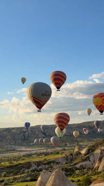 Vertical Aerial View of Hot Air Balloons Over Cappadocia Turkey