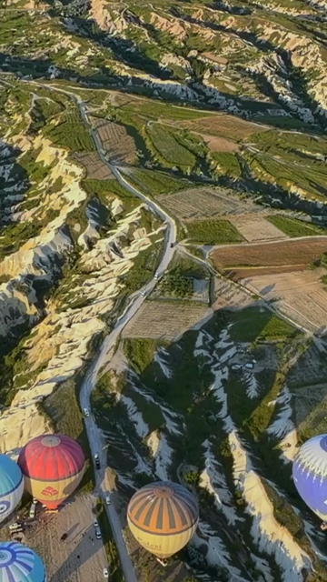 Vertical Aerial View of Hot Air Balloons Over Cappadocia Turkey