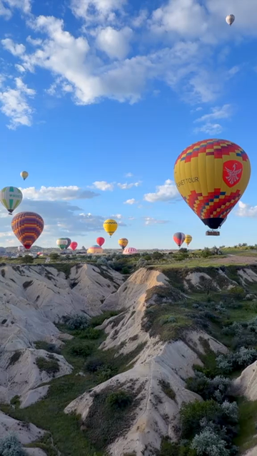 Vertical Aerial View of Hot Air Balloons Over Cappadocia Turkey