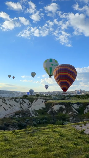 Vertical Aerial View of Hot Air Balloons Over Cappadocia Turkey