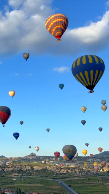 Vertical Aerial View of Hot Air Balloons Over Cappadocia Turkey
