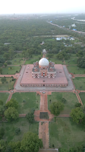 Vertical Aerial View of Humayun’s Tomb in New Delhi