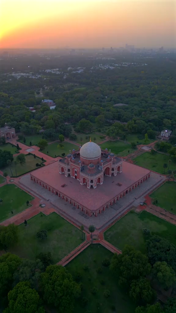 Vertical Aerial View of Humayun’s Tomb in New Delhi