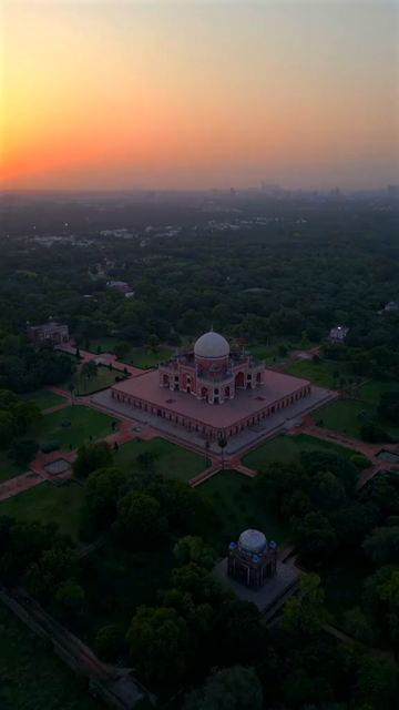 Vertical Aerial View of Humayun’s Tomb in New Delhi