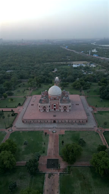 Vertical Aerial View of Humayun’s Tomb in New Delhi
