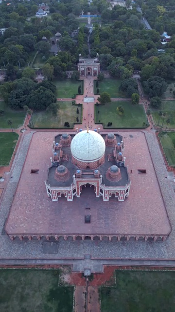 Vertical Aerial View of Humayun’s Tomb in New Delhi