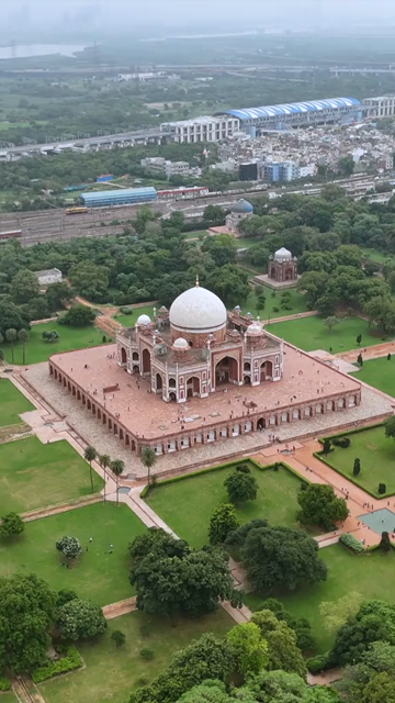 Vertical Aerial View of Humayuns Tomb in New Delhi India
