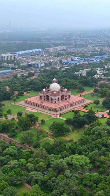 Vertical Aerial View of Humayuns Tomb in New Delhi India
