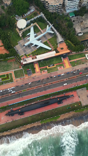 Vertical Aerial View of INS Kursura Museum and RK Beach Visakhapatnam