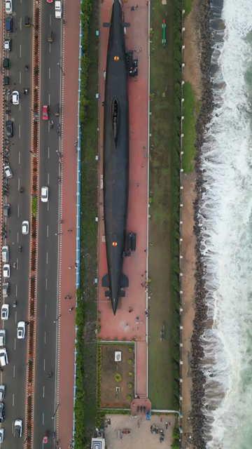 Vertical Aerial View of INS Kursura Museum and RK Beach Visakhapatnam