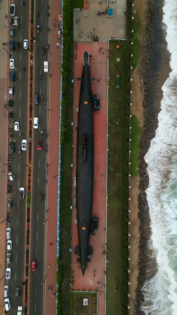 Vertical Aerial View of INS Kursura Museum and RK Beach Visakhapatnam