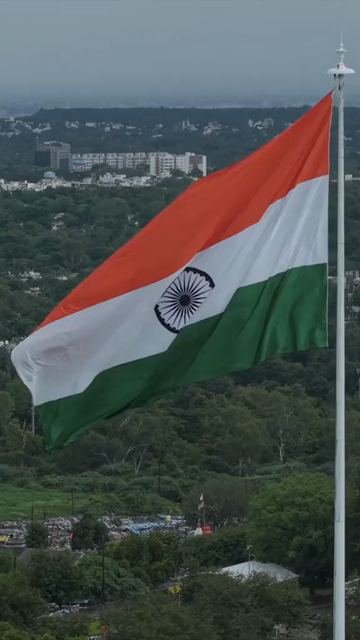 Vertical Aerial View of Indian National Flag at Vallabh Bhawan Bhopal Madhya Pradesh India