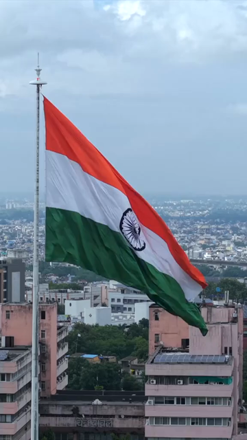 Vertical Aerial View of Indian National Flag at Vallabh Bhawan Bhopal Madhya Pradesh India