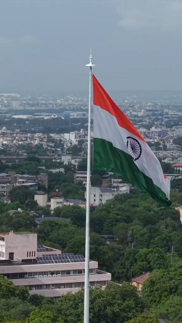 Vertical Aerial View of Indian National Flag at Vallabh Bhawan Bhopal Madhya Pradesh India