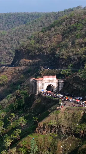 Vertical Aerial View of Jam Gate and Hilltop Temple Mhow Madhya Pradesh