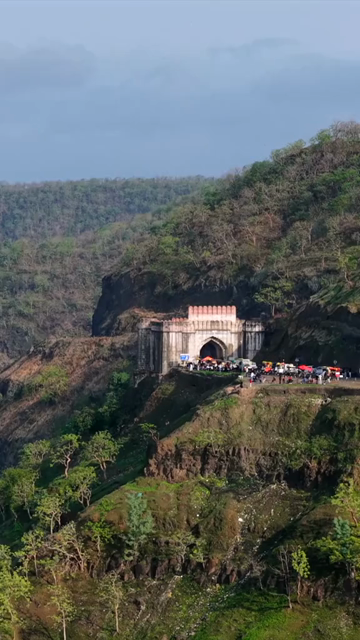 Vertical Aerial View of Jam Gate and Hilltop Temple Mhow Madhya Pradesh