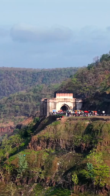 Vertical Aerial View of Jam Gate and Hilltop Temple Mhow Madhya Pradesh