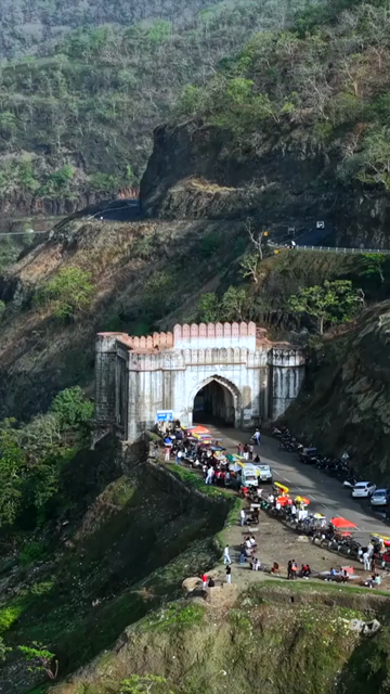 Vertical Aerial View of Jam Gate and Hilltop Temple Mhow Madhya Pradesh