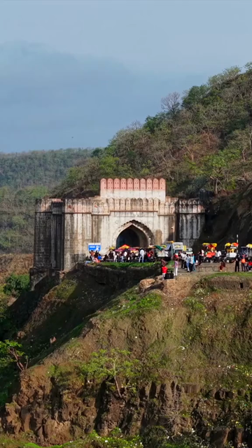 Vertical Aerial View of Jam Gate and Hilltop Temple Mhow Madhya Pradesh