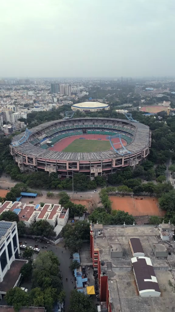 Vertical Aerial View of Jawaharlal Nehru Stadium Chennai India