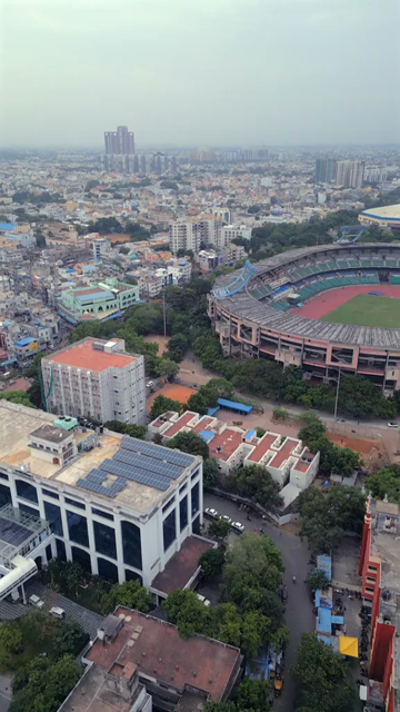 Vertical Aerial View of Jawaharlal Nehru Stadium Chennai India