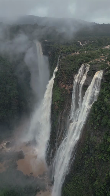 Vertical Aerial View of Jog Falls Karnataka India