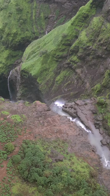 Vertical Aerial View of Kalu Waterfall Near Malshej Ghat Maharashtra