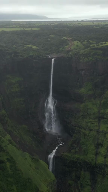 Vertical Aerial View of Kalu Waterfall Near Malshej Ghat Maharashtra