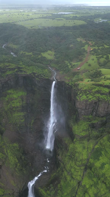 Vertical Aerial View of Kalu Waterfall Near Malshej Ghat Maharashtra