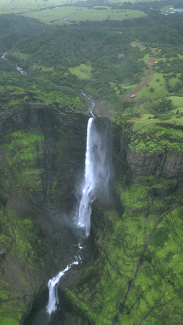 Vertical Aerial View of Kalu Waterfall Near Malshej Ghat Maharashtra