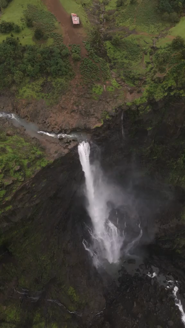 Vertical Aerial View of Kalu Waterfall Near Malshej Ghat Maharashtra