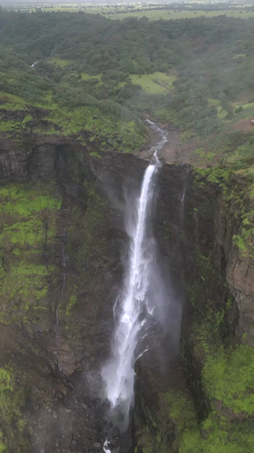 Vertical Aerial View of Kalu Waterfall Near Malshej Ghat Maharashtra