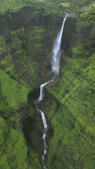 Vertical Aerial View of Kalu Waterfall Near Malshej Ghat Maharashtra