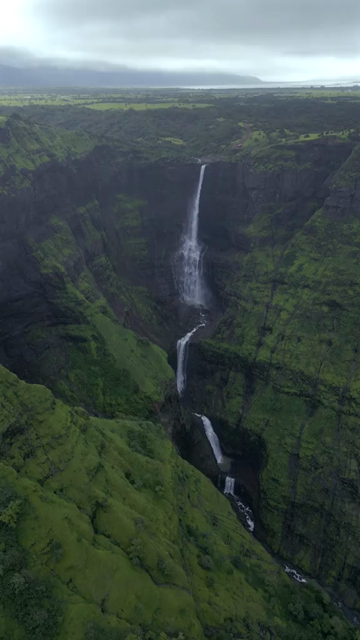 Vertical Aerial View of Kalu Waterfall Near Malshej Ghat Maharashtra