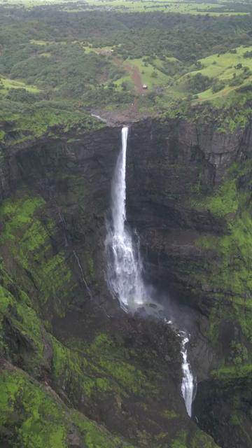 Vertical Aerial View of Kalu Waterfall Near Malshej Ghat Maharashtra