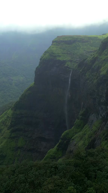Vertical Aerial View of Kalu Waterfall Near Malshej Ghat Maharashtra