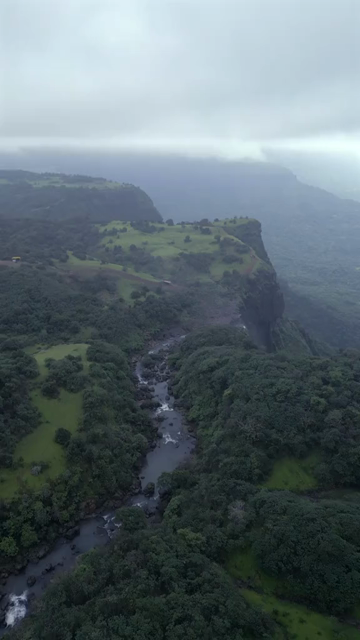 Vertical Aerial View of Kalu Waterfall Near Malshej Ghat Maharashtra