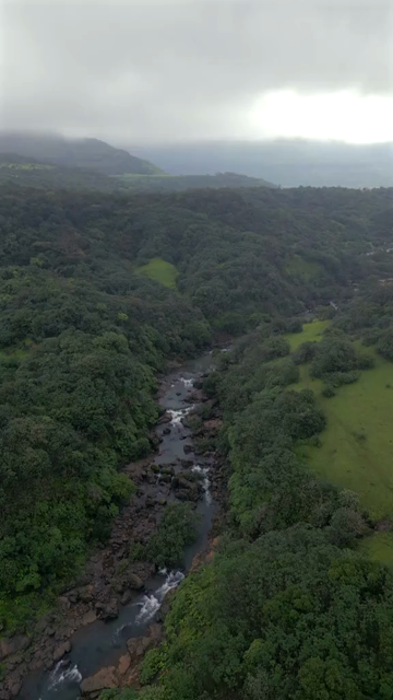 Vertical Aerial View of Kalu Waterfall Near Malshej Ghat Maharashtra