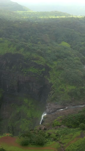 Vertical Aerial View of Kalu Waterfall Near Malshej Ghat Maharashtra