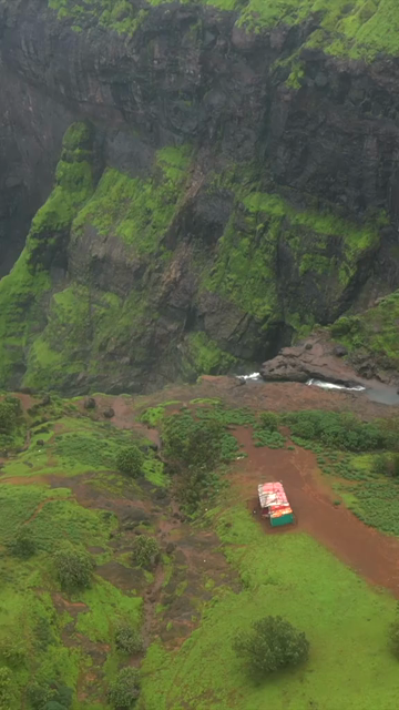Vertical Aerial View of Kalu Waterfall Near Malshej Ghat Maharashtra