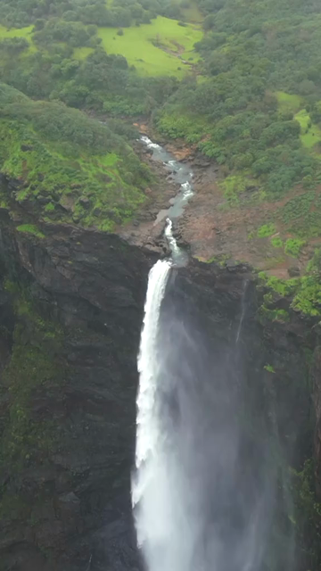 Vertical Aerial View of Kalu Waterfall Near Malshej Ghat Maharashtra
