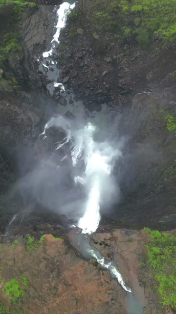 Vertical Aerial View of Kalu Waterfall Near Malshej Ghat Maharashtra