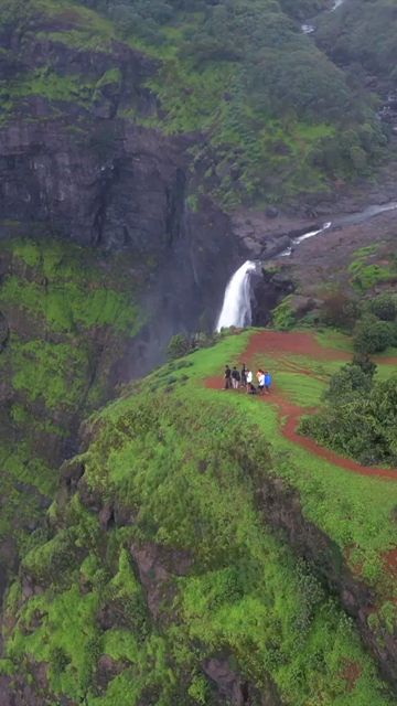 Vertical Aerial View of Kalu Waterfall Near Malshej Ghat Maharashtra