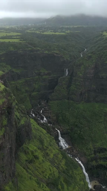 Vertical Aerial View of Kalu Waterfall Near Malshej Ghat Maharashtra