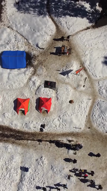 Vertical Aerial View of Kedarkantha Trek Snow Camp and Himalayan Mountains Uttarakhand