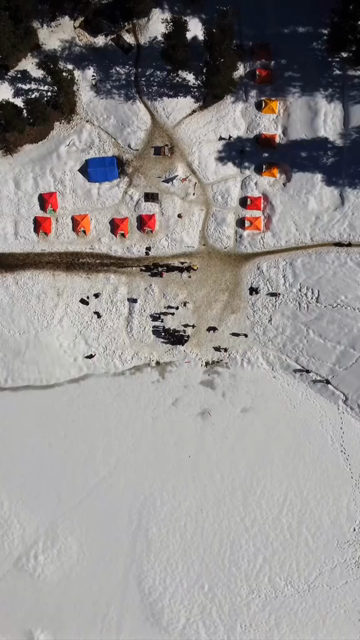 Vertical Aerial View of Kedarkantha Trek Snow Camp and Himalayan Mountains Uttarakhand