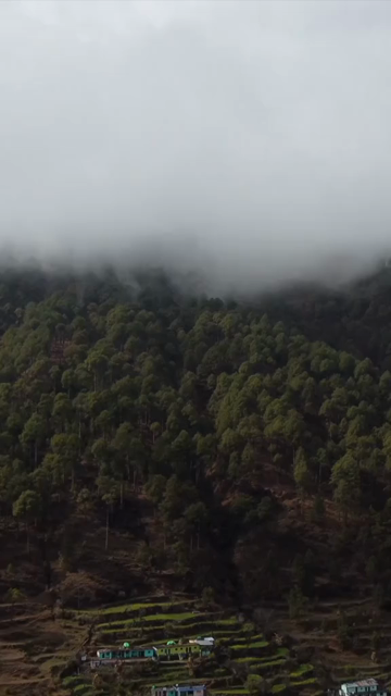 Vertical Aerial View of Kedarkantha Trek Landscape and Terraced Villages Uttarakhand India